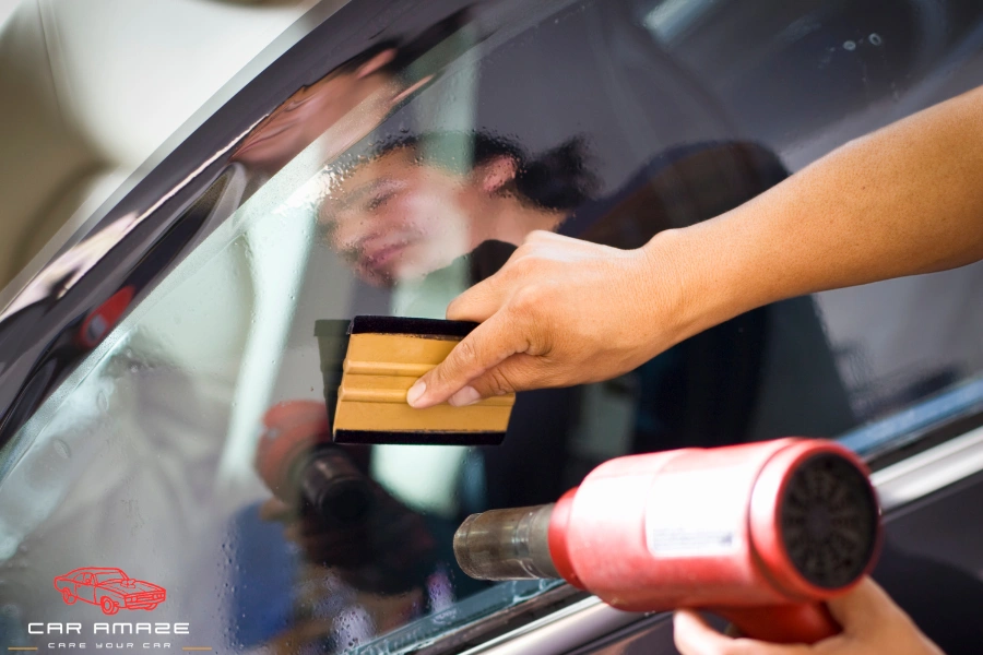 Heat method to remove tint glue from car windows