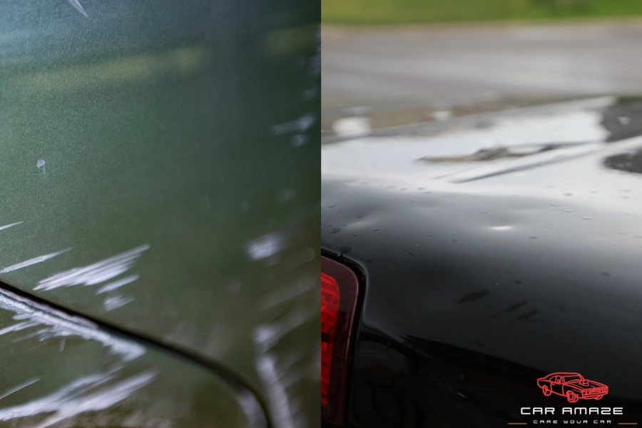 Signs of hail damage on a car