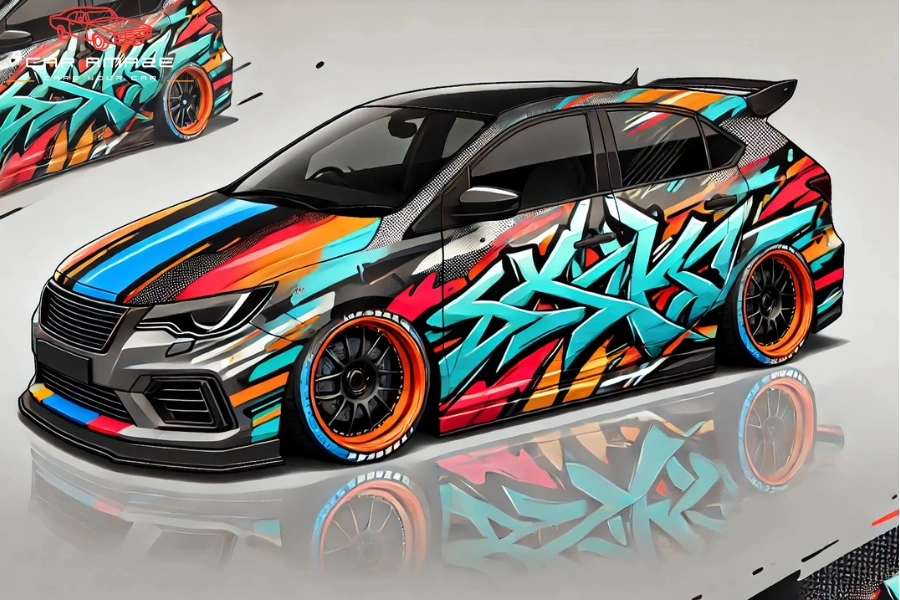 Graffiti-inspired designs on vehicle wrapping