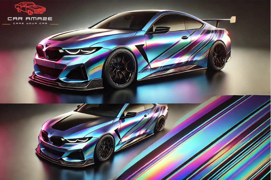 Holographic color wrap style on vehicle