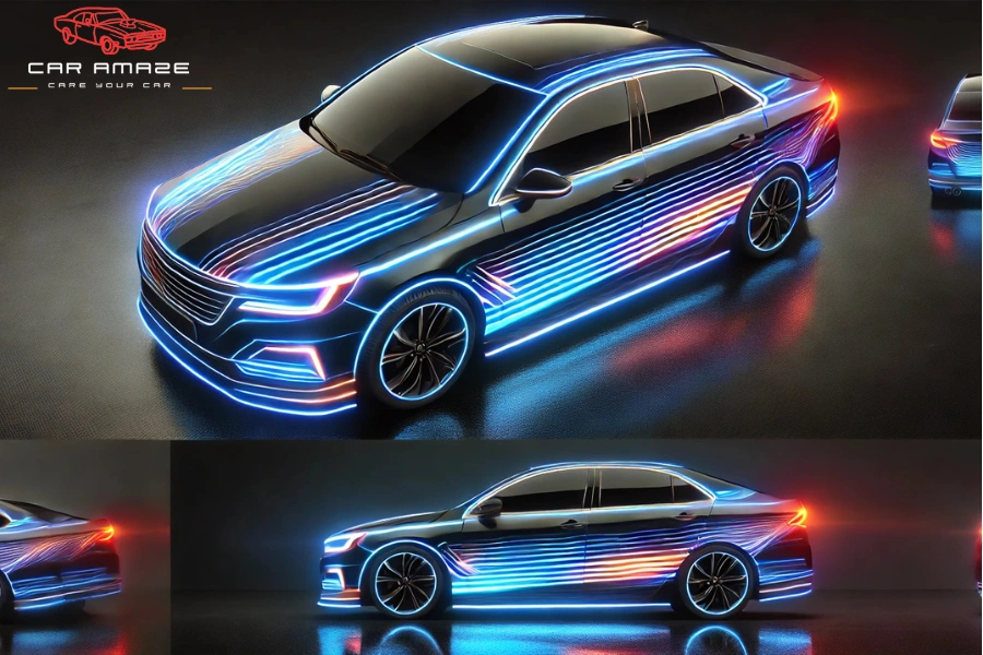 Illuminated stripes on vehicle wrap