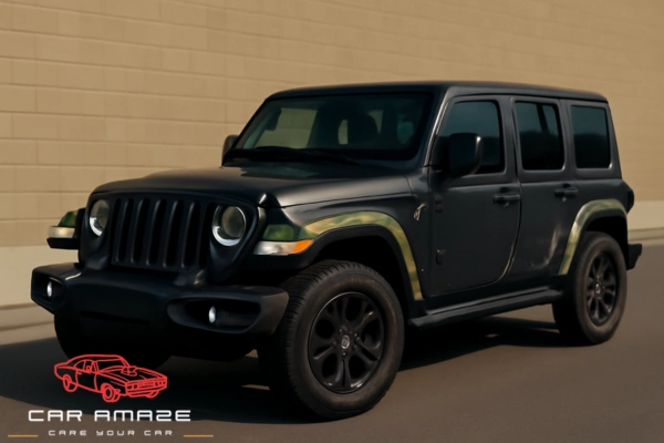 Rugged camouflage fender partial car wrap ideas for off-road vibes