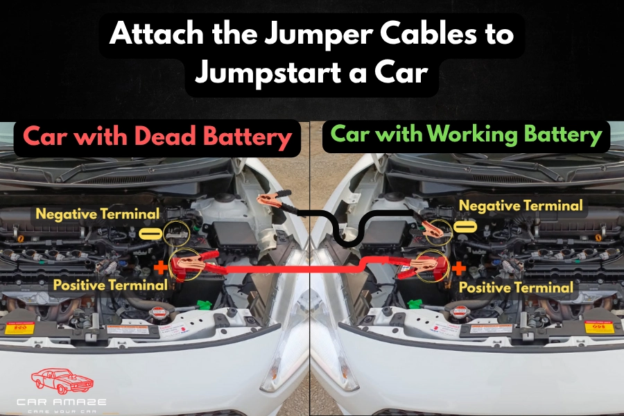 Method to attach the jumper cables to jumpstart a car
