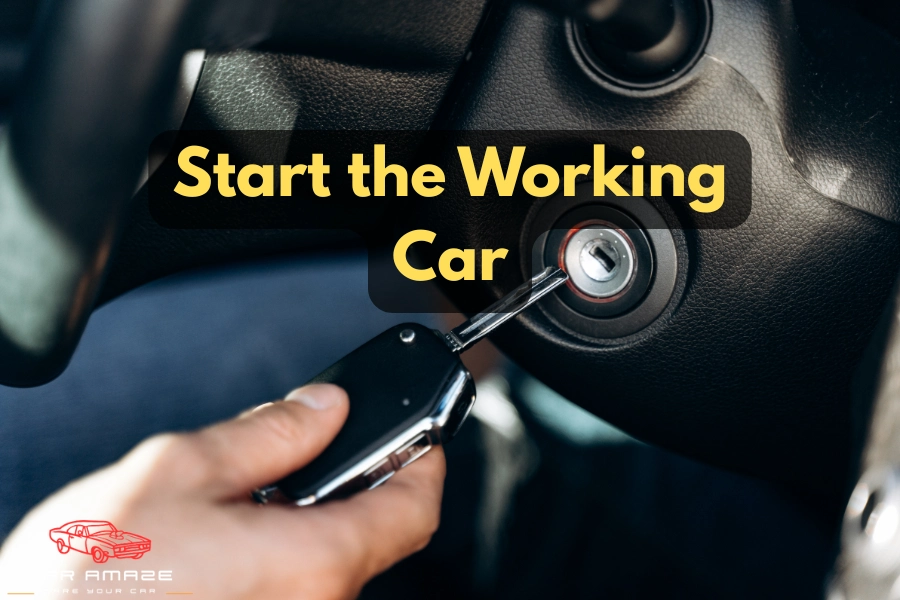 Start the working car to jump start a dead car