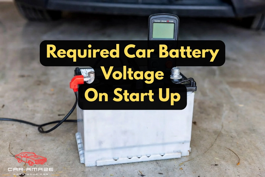 required car battery voltage on startup showing engine cranking with minimum 10.5v and healthy 12v battery level