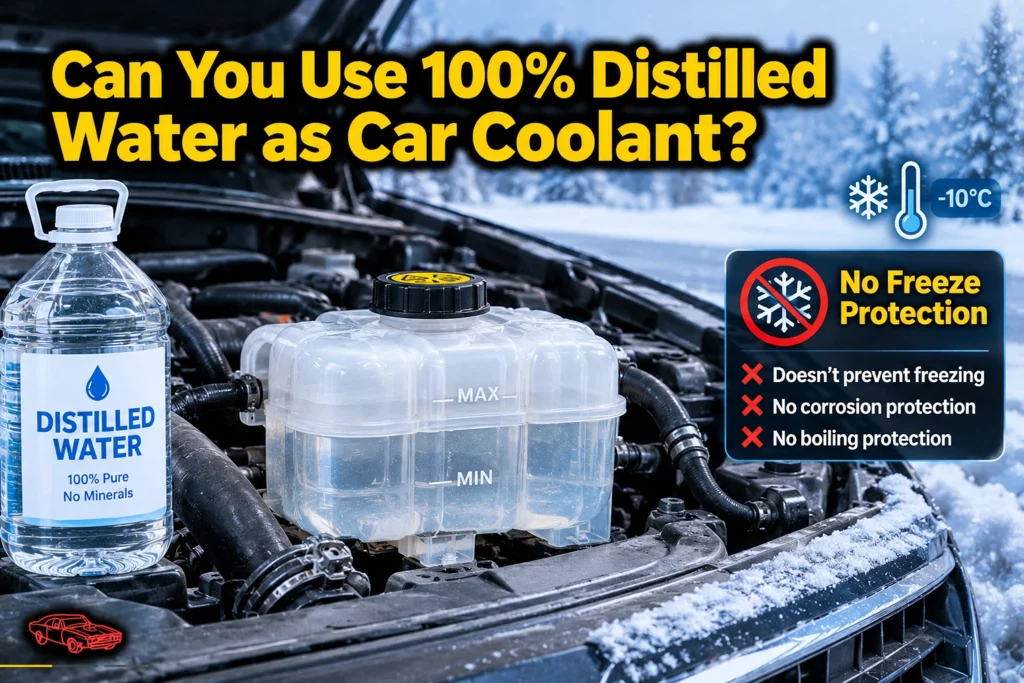 Using distilled water alone instead of coolant in a car cooling system