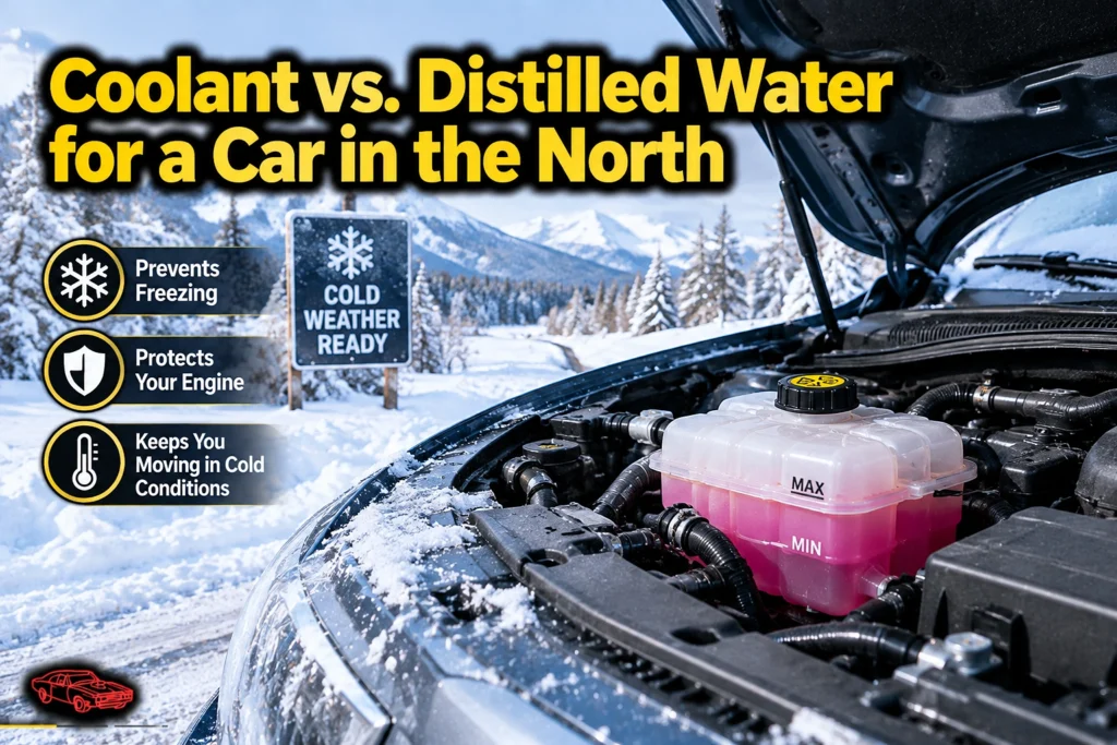 Car coolant and distilled water mixture for cold northern weather protection