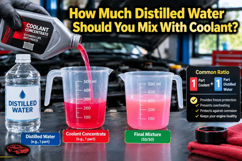 Measuring distilled water and coolant for the correct car coolant mixture