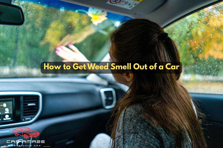 Car interior being cleaned to remove weed smell from seats, carpets, and surfaces