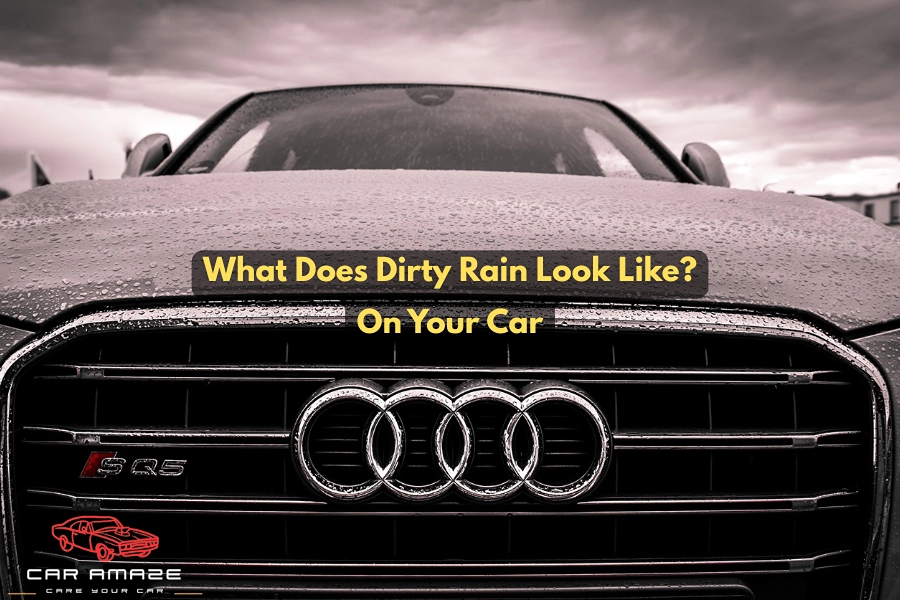 Dirty rain drops on car leaving brown, gray, or muddy streaks and spots on the paint