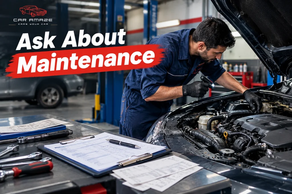 Questions to ask about used car maintenance, service records, repairs, and scheduled maintenance